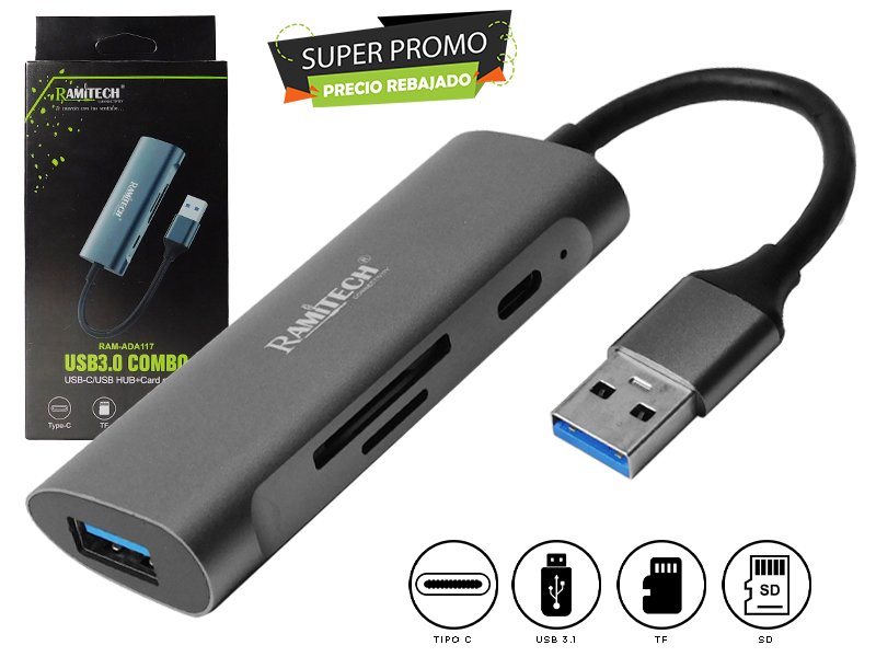 Multipuerto Hub USB-C-USB-TF Card