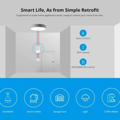 Módulo de interruptor de luz inalámbrico inteligente SONOFF R2 Basic R2 de 10 A con WiFi para solución de automatización del hogar inteligente, funciona con Amazon Alexa y Google Home, funciona con Alexa - Image 4