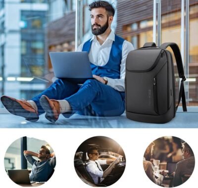 BANGE Mochila inteligente de negocios, impermeable, mochila para laptop de 15.6 pulgadas con puerto de carga USB, mochila duradera de viaje, Negro (tres bolsillos), L, Moda - 94 USD - Image 7
