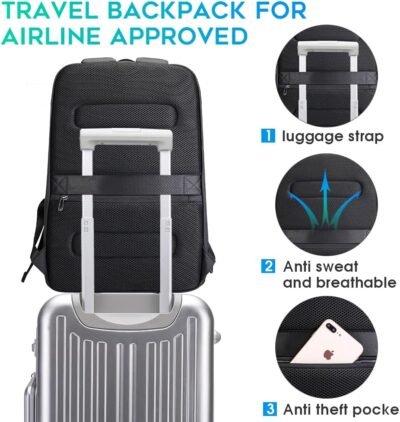 BANGE Mochila inteligente de negocios, impermeable, mochila para laptop de 15.6 pulgadas con puerto de carga USB, mochila duradera de viaje, Negro (tres bolsillos), L, Moda - 94 USD - Image 5