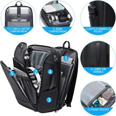 BANGE Mochila de transporte, mochila de viaje aprobada por Flgiht para hombres y mujeres.., Negro -, Cremallera - 86 USD - Image 3