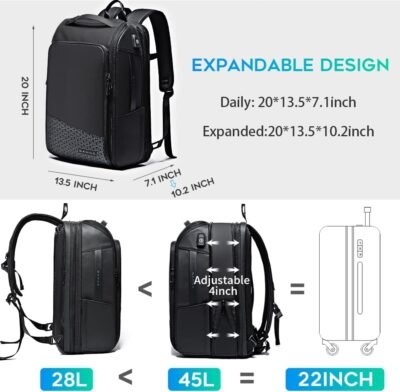 BANGE Mochila de transporte, mochila de viaje aprobada por Flgiht para hombres y mujeres.., Negro -, Cremallera - 86 USD - Image 4