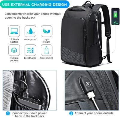 BANGE Mochila de transporte, mochila de viaje aprobada por Flgiht para hombres y mujeres.., Negro -, Cremallera - 86 USD - Image 5