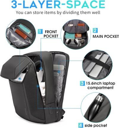 BANGE Mochila de viaje con puerto de carga USB3.0, mochilas para laptop de negocios hombres y mujeres, Negro - 100 USD - Image 3