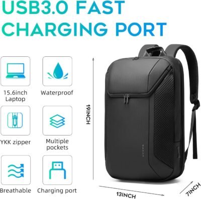 BANGE Mochila de viaje con puerto de carga USB3.0, mochilas para laptop de negocios hombres y mujeres, Negro - 100 USD - Image 5