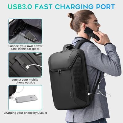 BANGE Mochila de viaje con puerto de carga USB3.0, mochilas para laptop de negocios hombres y mujeres, Negro - 100 USD - Image 6