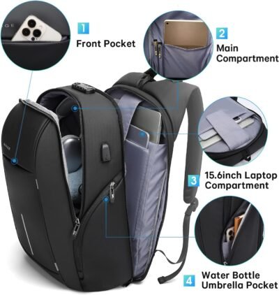 BANGE Mochila de viaje, mochila antirrobo para laptop de 15.6 pulgadas, Negro (actualización), Computadora portátil - 80 USD - Image 5