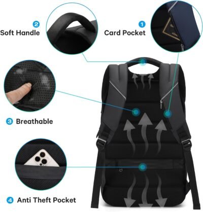 BANGE Mochila de viaje, mochila antirrobo para laptop de 15.6 pulgadas, Negro (actualización), Computadora portátil - 80 USD - Image 7