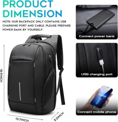 BANGE Mochila de viaje, mochila antirrobo para laptop de 15.6 pulgadas, Negro (actualización), Computadora portátil - 80 USD - Image 8