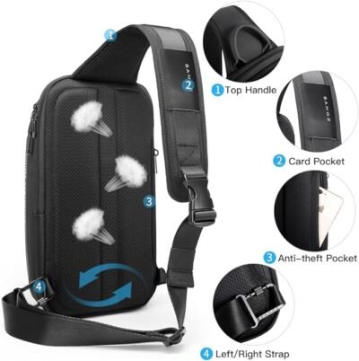 BANGE Bolso bandolera, bolso impermeable para el pecho para hombre, bolsas de hombro, mochila cruzada para hombres - 57 USD - Image 6