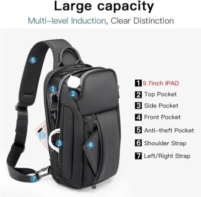 BANGE Bolso bandolera, bolso impermeable para el pecho para hombre, bolsas de hombro, mochila cruzada para hombres - 57 USD - Image 4