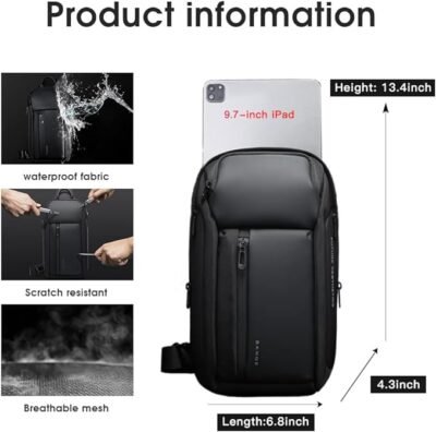 BANGE Bolso bandolera, bolso impermeable para el pecho para hombre, bolsas de hombro, mochila cruzada para hombres - 57 USD - Image 3