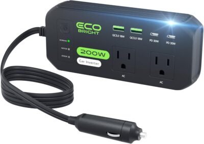 🔌 Inversor de Corriente para Auto ecoBright 200W ¡Potencia y Carga Rápida! ⚡